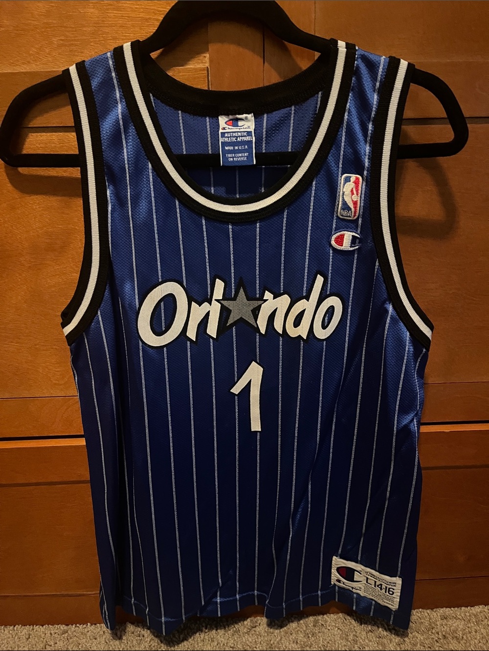 Champion Orlando Blue Pinstripe Basketball Jersey #1 Hardaway